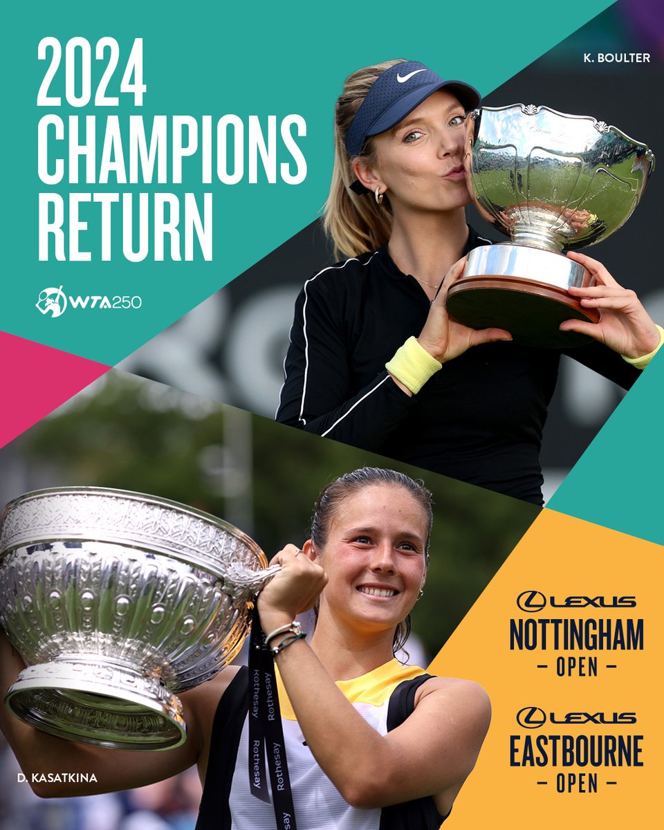 The champions are BACK for 2025 🏆

<a href="/katiecboulter/">Katie Boulter</a> ➡️ Lexus Nottingham Open 

<a href="/DKasatkina/">Daria Kasatkina</a> ➡️ Lexus Eastbourne Open

Priority window tickets are available now!