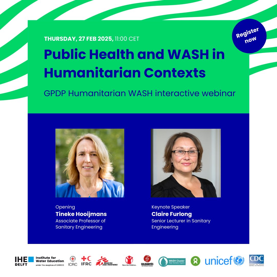 Join the #webinar on 27 Feb at 11:00 (UTC+01:00) introducing the Humanitarian WASH GPDP,  a course created by IHE Delft and UNICEF in collaboration with the Humanitarian Sector to expand access to humanitarian WASH education.

Learn more and register 👉 edu.nl/dce4d
