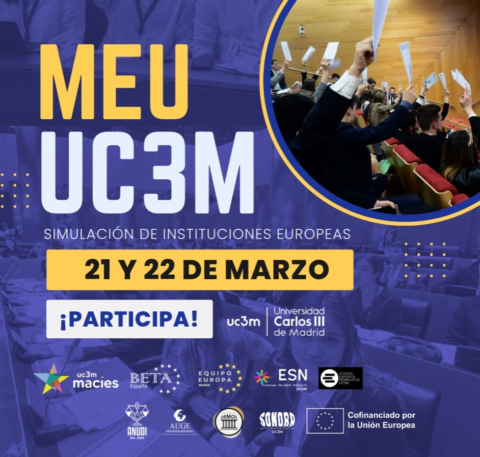 📢 ¡Inscripciones abiertas para el I MEU UC3M! 🇪🇺

¿Te gustaría debatir como un eurodiputado o negociar en el Consejo de la UE? 🌍⚖️

📅 21-22 marzo
📍 Campus Getafe, <a href="/uc3m/">UC3M</a>

¡Certificado de participación para tu CV!

¡Plazas limitadas! 🔗 Inscríbete aquí: forms.gle/AbGgWYf9AQao8J…