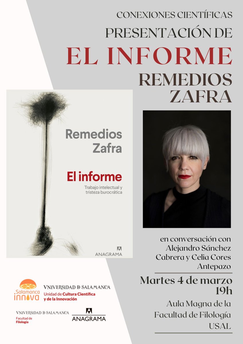 alejandrosc28's tweet photo. Escribiendo esto todavía sin creérmelo del todo: el martes 4 de marzo estaré, junto a Celia Cores, en conversación con la increíble Remedios Zafra para la presentación de su libro El Informe. En el Aula Magna del Palacio de Anaya. ¡Os esperamos! 🫂 https://t.co/E61e3UEy3n