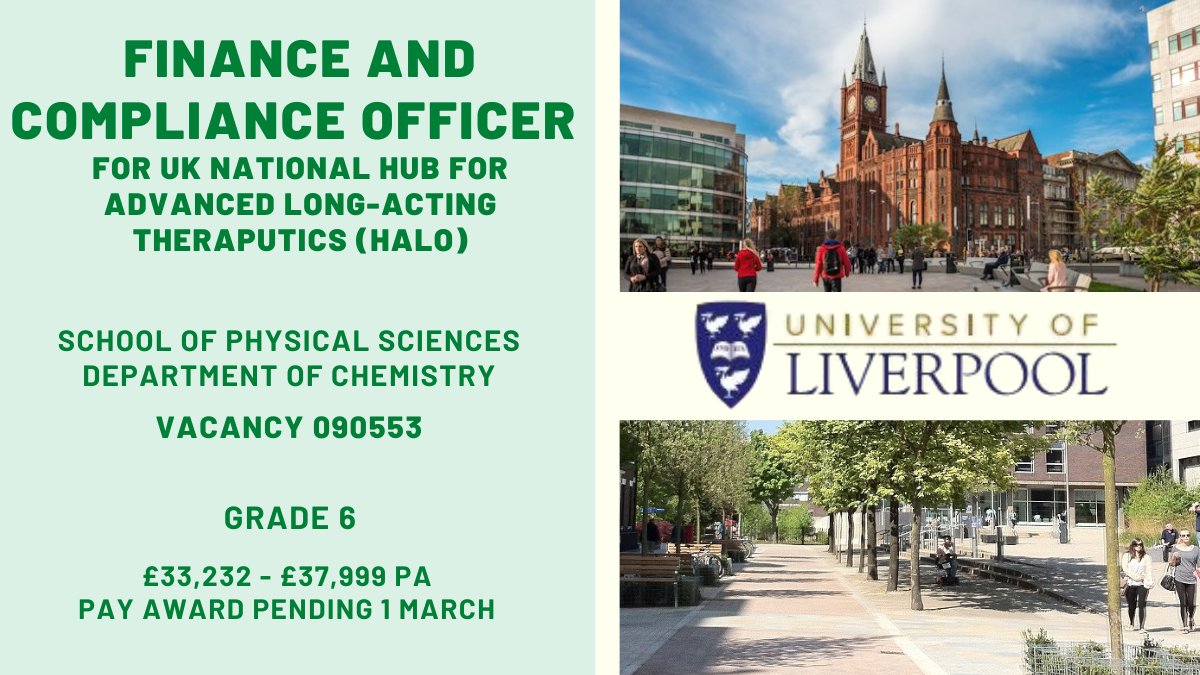 Liverpool University Jobs (@livunijobs) on Twitter photo ✨Great opportunity✨
We're seeking a motivated and experienced #Finance and #Compliance Officer to join the management team of the newly funded UK National Hub for Advanced Long-acting Therapeutics (HALo).
Information/ Apply➡️tinyurl.com/3757cav6
<a href="/livunieng/">School of Engineering LivUni</a> <a href="/livuniphyssci/">School of Physical Sciences</a> ✨Great opportunity✨
We're seeking a motivated and experienced #Finance and #Compliance Officer to join the management team of the newly funded UK National Hub for Advanced Long-acting Therapeutics (HALo).
Information/ Apply➡️tinyurl.com/3757cav6
<a href="/livunieng/">School of Engineering LivUni</a> <a href="/livuniphyssci/">School of Physical Sciences</a>