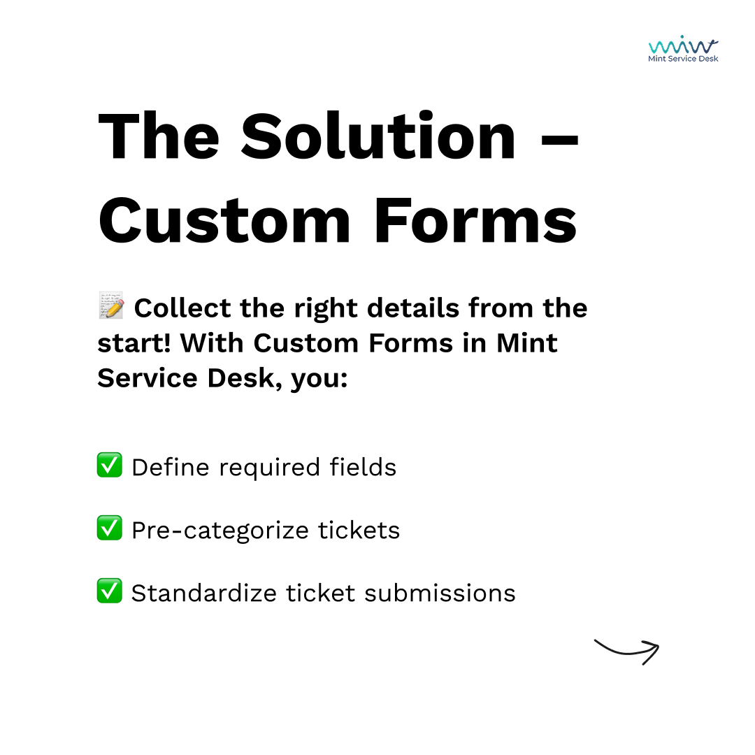 desk_mint's tweet photo. With Custom Forms in Mint Service Desk, you control what information is collected at the very start. Tailor forms to your needs, ensure complete and accurate data, and speed up issue resolution.

🚀 Try it free for 7 days: https://t.co/GuQ0PZ9K1F https://t.co/e9e7mywBMH