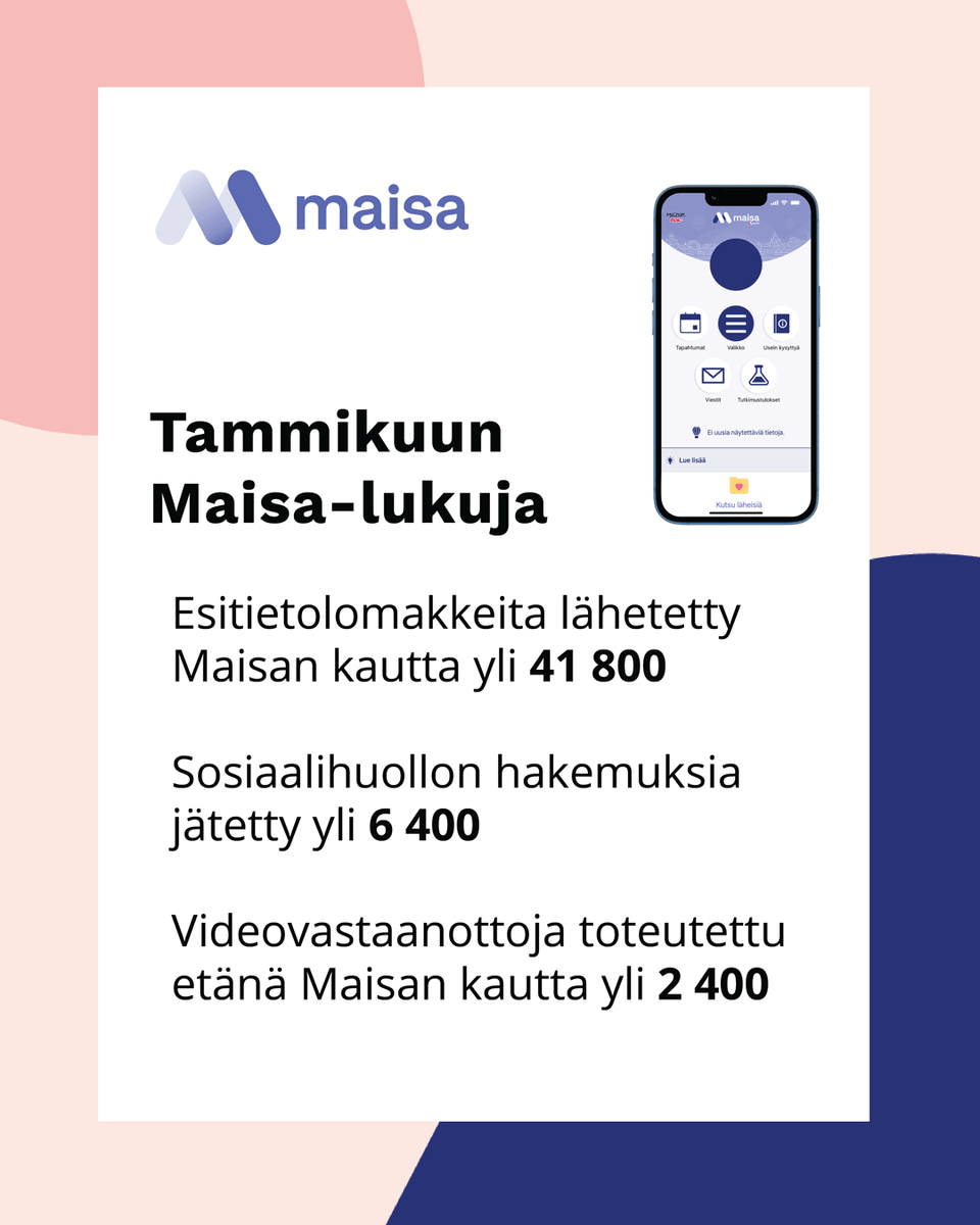 Tässä muutamia lukupoimintoja sosiaali- ja terveydenhuollon Maisa-asiakasportaalista. Tiesitkö, että Maisalla on jo yli 1,3 miljoonaa käyttäjää? #Maisa #Apotti #HUS #Helsinki #Vake #VakeHyvä