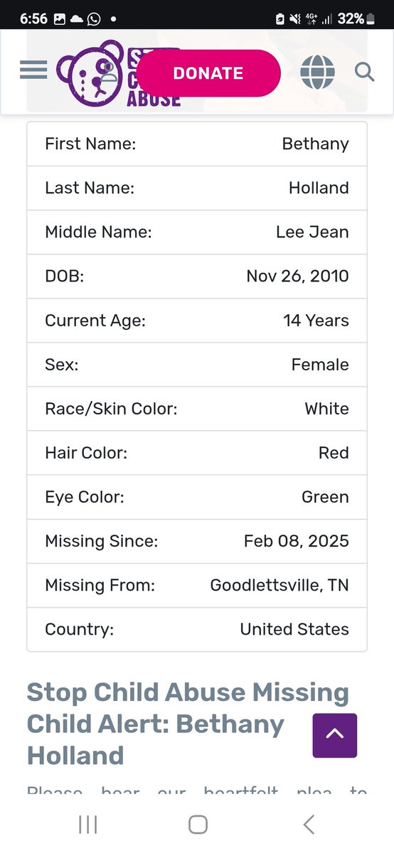 Please use your platforms to help find missing 14YO:

Bethany Holland

She has been missing from Tennessee since 2/8/25.

#MissingPerson