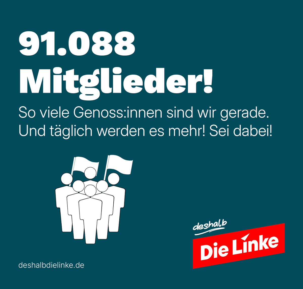 Jeden Tag werden wir mehr Rote Socken!

Sei auch du dabei! Lasst uns bis zur Wahl noch 100.000 werden! 

#DeshalbDieLinke

die-linke.de/mitmachen/mitg…