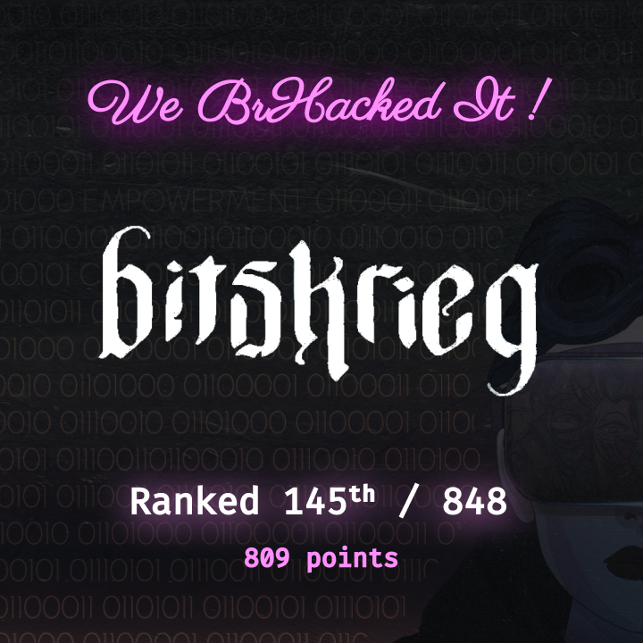 BrHackeuses (@brhackeuses) on Twitter photo <a href="/BrHackeuses/">BrHackeuses</a> recreated <a href="/coldplay/">Coldplay</a>'s <a href="/pixmob/">PixMob</a> bracelets signal with a <a href="/flipper_zero/">Flipper Zero</a> at #BitsCTF! π€―πΆ
#BitsCTF was tough, but we crushed it!
From Web to Forensics, OSINT, Reverse & Crypto, we battled hardβfinishing 145th out of 800+ teams!πͺ
Ready for the next one!π₯
#BrHackeuses <a href="/BrHackeuses/">BrHackeuses</a> recreated <a href="/coldplay/">Coldplay</a>'s <a href="/pixmob/">PixMob</a> bracelets signal with a <a href="/flipper_zero/">Flipper Zero</a> at #BitsCTF! π€―πΆ
#BitsCTF was tough, but we crushed it!
From Web to Forensics, OSINT, Reverse & Crypto, we battled hardβfinishing 145th out of 800+ teams!πͺ
Ready for the next one!π₯
#BrHackeuses