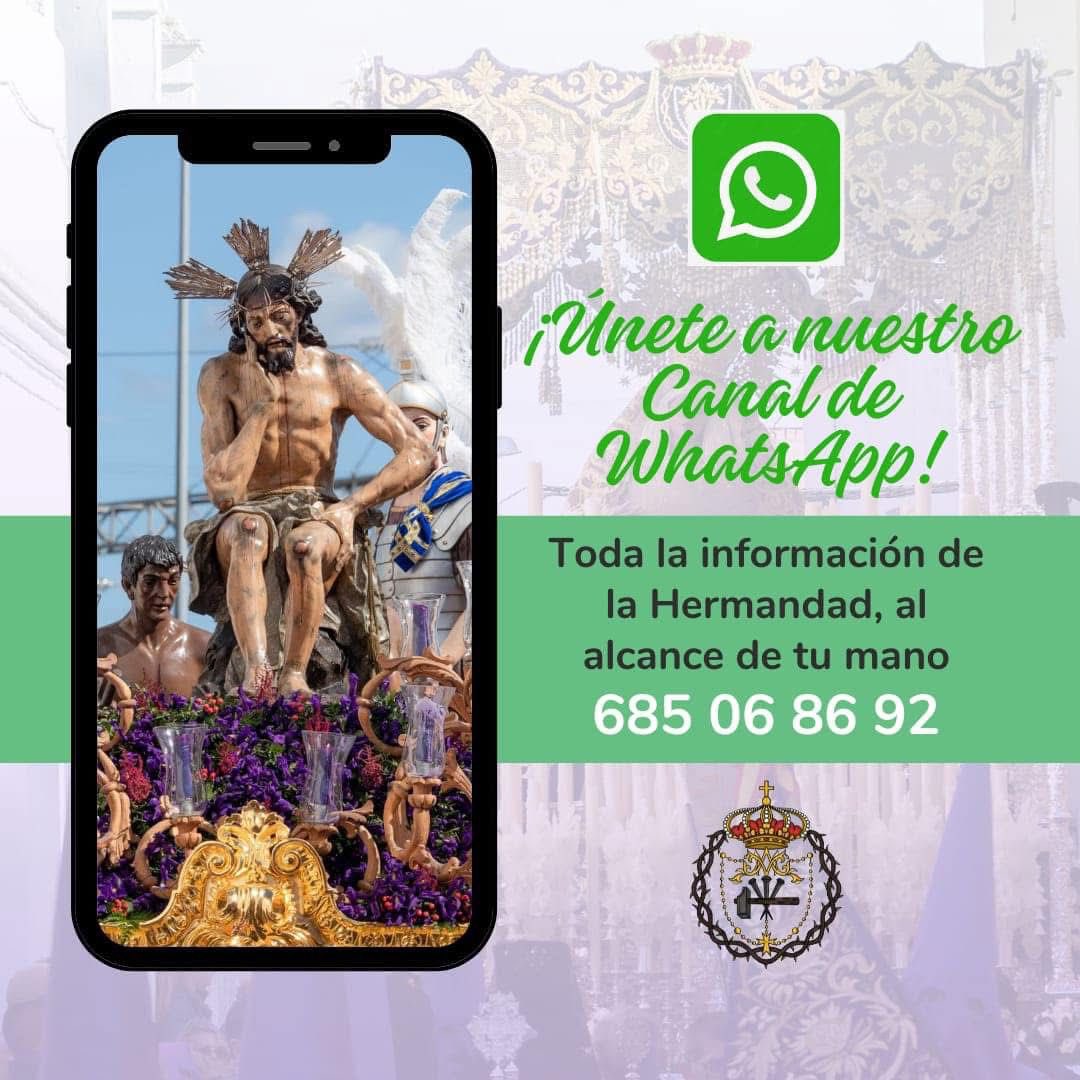 🟣CANAL DE DIFUSIÓN
Se informa sobre el método de información para todos aquellos que quieran estar al tanto de la información de la hermandad mediante nuestro canal de WhatsApp.
Agregar nuestro  número y únete al canal, asi te mantendremos informado de las noticias y actividades