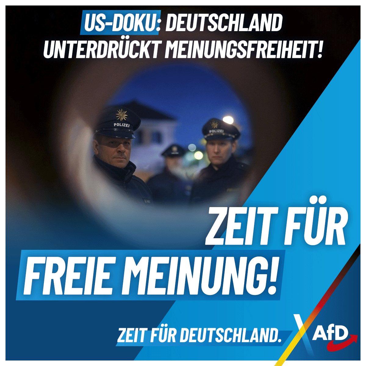 AfD's tweet photo. US-Doku: Deutschland unterdrückt Meinungsfreiheit – Zeit für freie Meinung!

Es ist beschämend, dass der amerikanische Vizepräsident unsere autoritäre Bundesregierung an den Wert der Meinungsfreiheit erinnern muss.

Weiterlesen:
https://t.co/S7ndXOSM3h https://t.co/yFqj8EG1lo