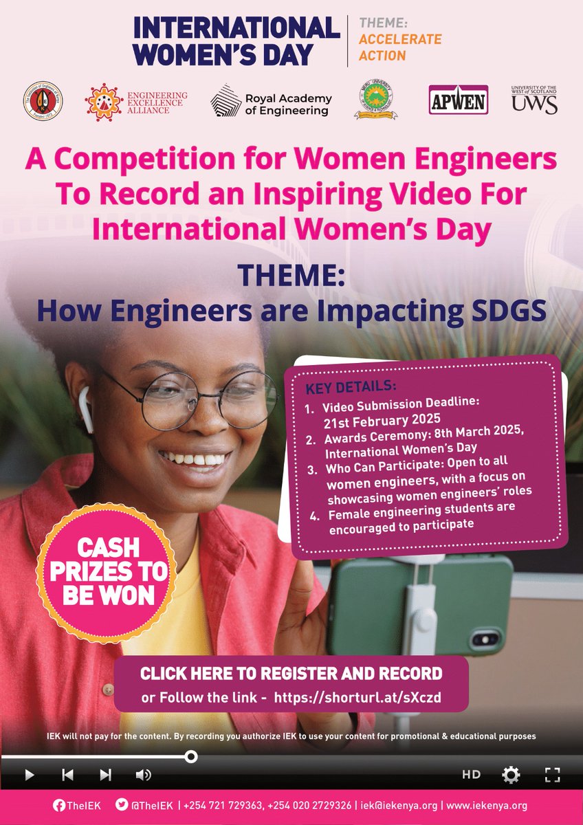 Women engineers, share your story! Showcase how engineers are driving impact in achieving the Sustainable Development Goals (SDGs) through an inspiring video.

• New Video Submission Deadline: Friday, 21st February 2025.
• Awards Ceremony: Saturday, 8th March 2025