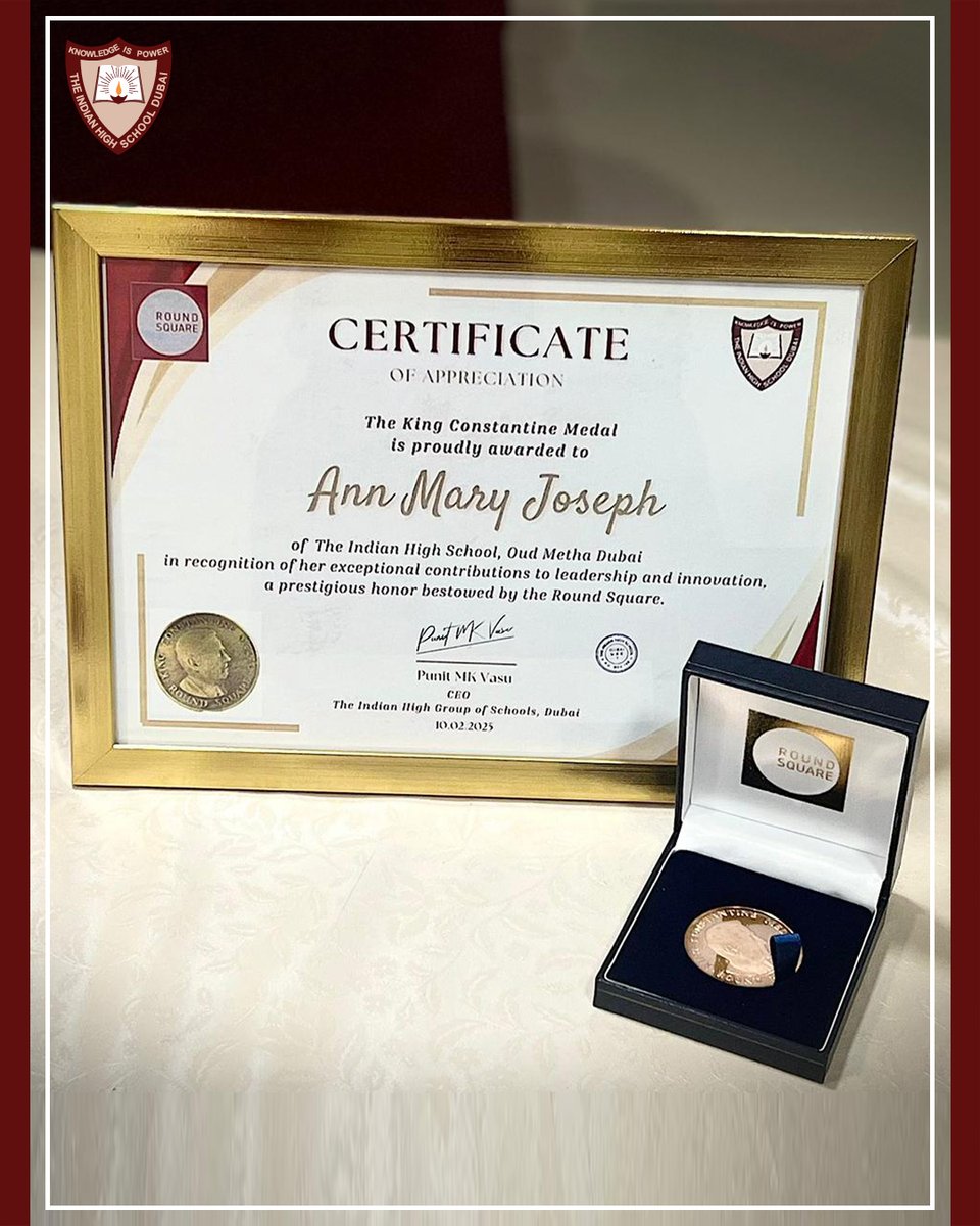 IHSDubai_1961's tweet photo. Celebrating Excellence!
Join us in congratulating Ann Mary Joseph from the Indian High School for receiving the prestigious King Constantine Medal!
Ann embodies leadership, innovation, and a passion for making a difference.
#ProudMoment #Leadership #Innovation @r0undsquare @KHDA https://t.co/mDYaYFGGZ3