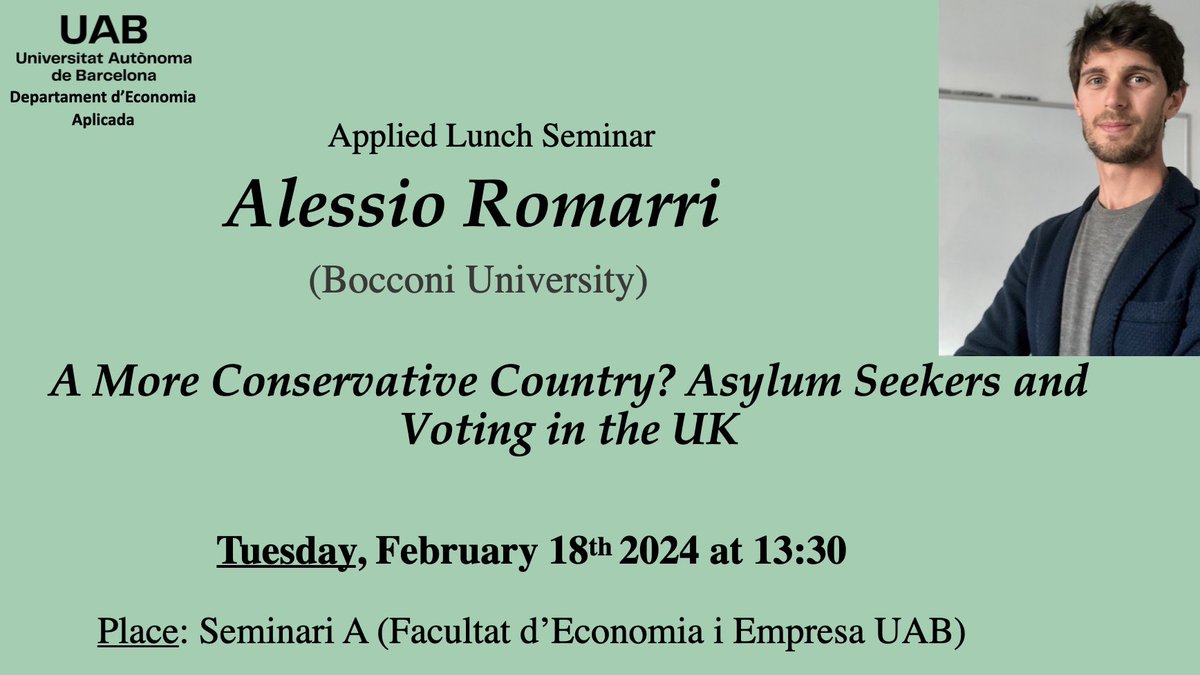Today we have Alessio Romarei presenting in our Applied Lunch Seminar

🕛 13:30
📍 Seminari A