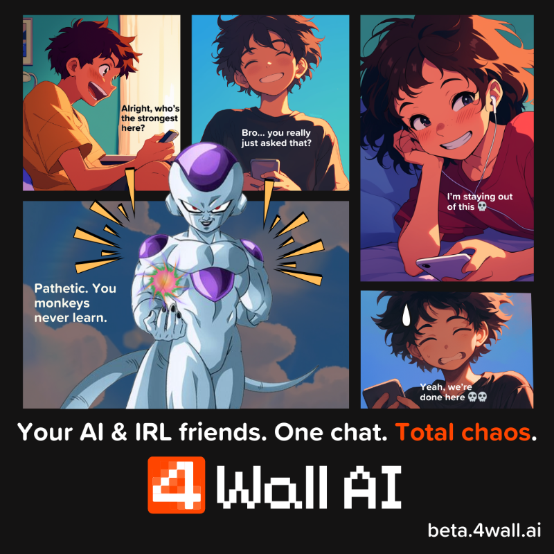 4WallAI's tweet photo. Talking trash with AI hits different when your friends are watching.