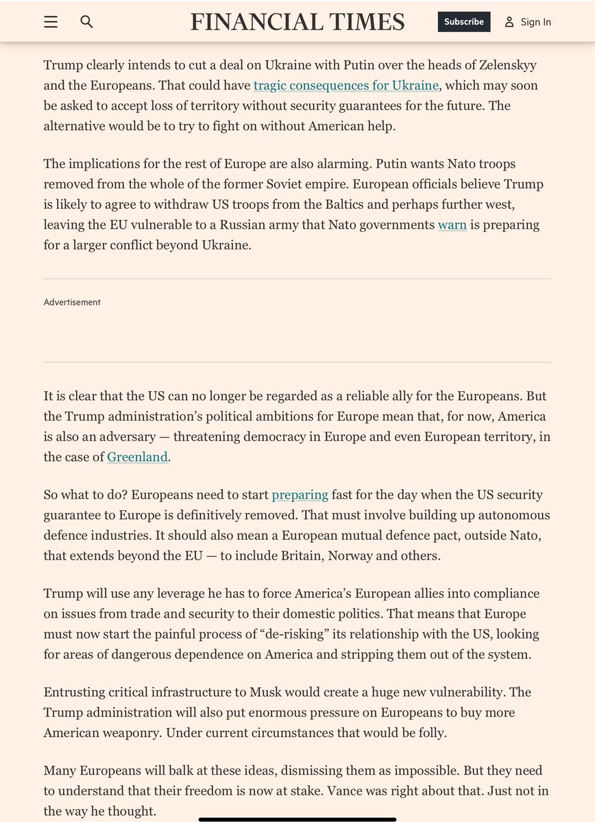 Joerg Lau (@joerglau) on Twitter photo Fantastic, clear-eyed analysis by <a href="/gideonrachman/">Gideon Rachman</a>. 
The Financial Times calls on Europeans to “de-risk” - from the US! 
Wow. Fantastic, clear-eyed analysis by <a href="/gideonrachman/">Gideon Rachman</a>. 
The Financial Times calls on Europeans to “de-risk” - from the US! 
Wow.