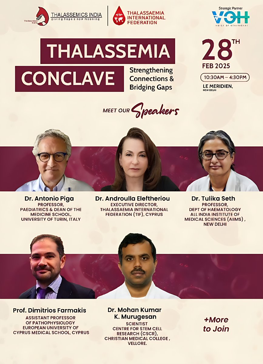 TIF (@thalassaemiatif) on Twitter photo Excited to announce the upcoming Thalassaemia Conclave 2025, organized by #TIF, #ISNHD, and <a href="/thalindia/">Thalassemics India</a>; a massive gathering of global experts, #HealthcareProfessionals, #Policymakers, and #PatientAdvocates.
28th Feb. 2025 at Le Meridien, New Delhi.
🔗tinyurl.com/5uhy4njr Excited to announce the upcoming Thalassaemia Conclave 2025, organized by #TIF, #ISNHD, and <a href="/thalindia/">Thalassemics India</a>; a massive gathering of global experts, #HealthcareProfessionals, #Policymakers, and #PatientAdvocates.
28th Feb. 2025 at Le Meridien, New Delhi.
🔗tinyurl.com/5uhy4njr