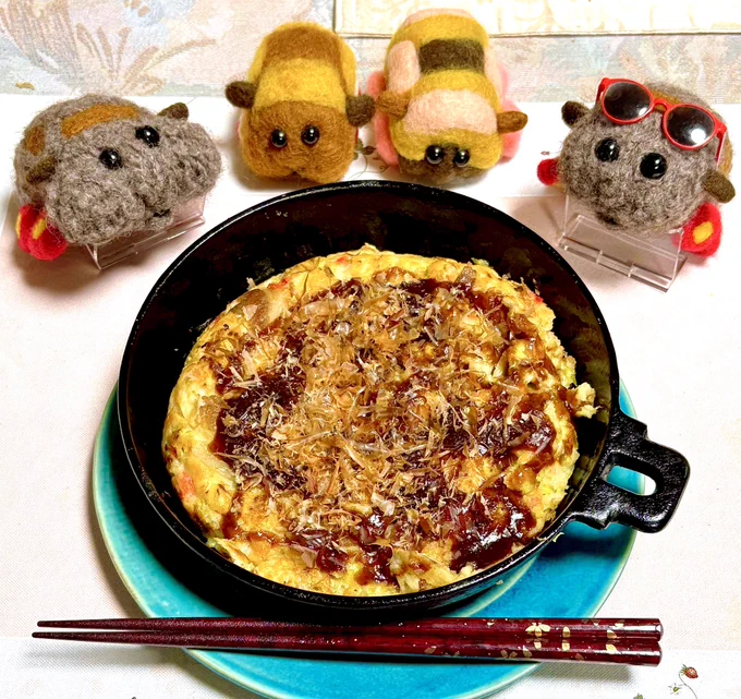 お好み焼き美味しかったねぇテディちゃん 