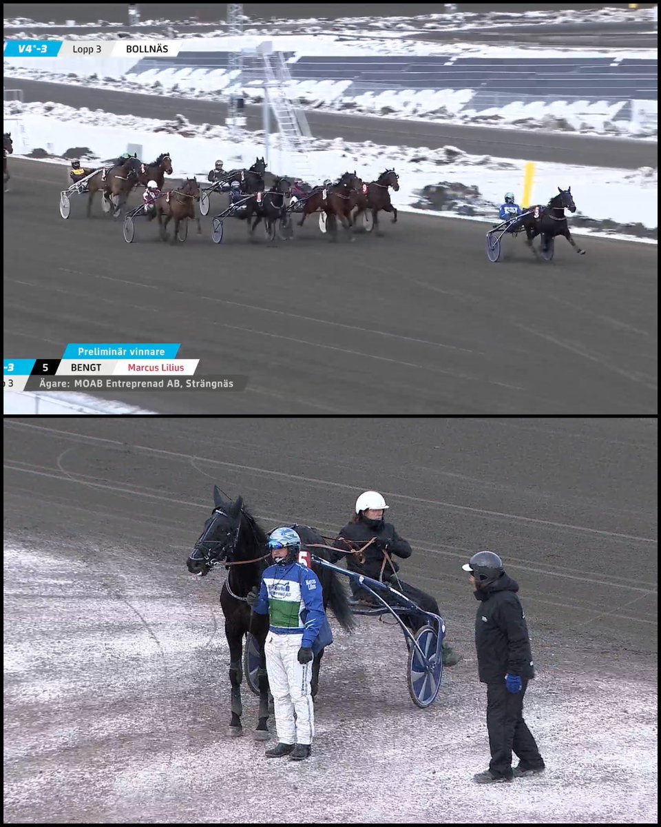Seger för Bengt i Bollnäs!😃🥇Från ledningen ihop med <a href="/LiliusMarcus/">Marcus Lilius</a> (som ersatte en febersjuk tränare) blev det enkelt för Bengt som på fint vis tog karriärens tionde triumf. Grattis säger vi till ägarna bakom MOAB Entreprenad AB och till skötare Alex!💐 Förstapris 35.000 kronor.