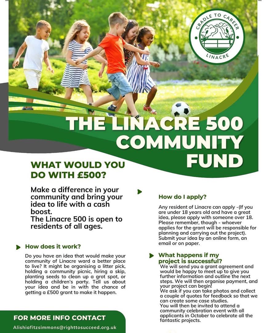 Ykids_Charity's tweet photo. Do you have an idea for a community project to take place in the Linacre Ward in Bootle? You may be eligible for a £500 grant from Linacre Cradle to Career
There are 3 family drop in sessions where you can chat about your idea and find out more
#Bootle #Linacre #cradletocareer https://t.co/S4TLhG2XLy
