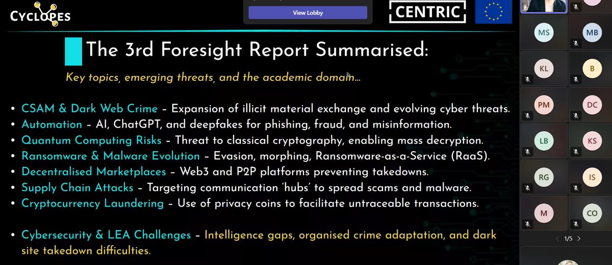 🔴 Live Now! CYCLOPES Webinar on #DarkWeb &amp; #QuantumComputing Challenges for #LawEnforcement
A big thank you to all participants joining today’s CYCLOPES webinar! 🚔🔍 
#cybercrime #cybersecurity