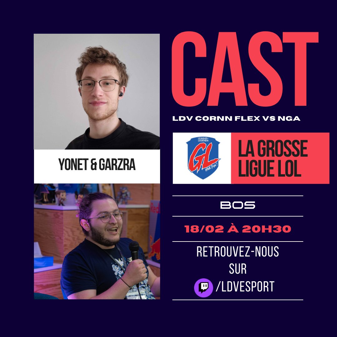 🔥 Grande Finale – Palier Dragon !

🏆 LDV Cornn Flex vs NGA
🕣 Ce soir à 20h30
🎙️ Cast : Yonet &amp; Garzra
🎬 Prod : Ampre &amp; OnlyNyZe
📺 En live sur : twitch.tv/LDVEsport

C’est l’heure du dernier combat ! Qui gagnera ? 🏆⚔️
#LDVEsport #GrosseLigue #LoL