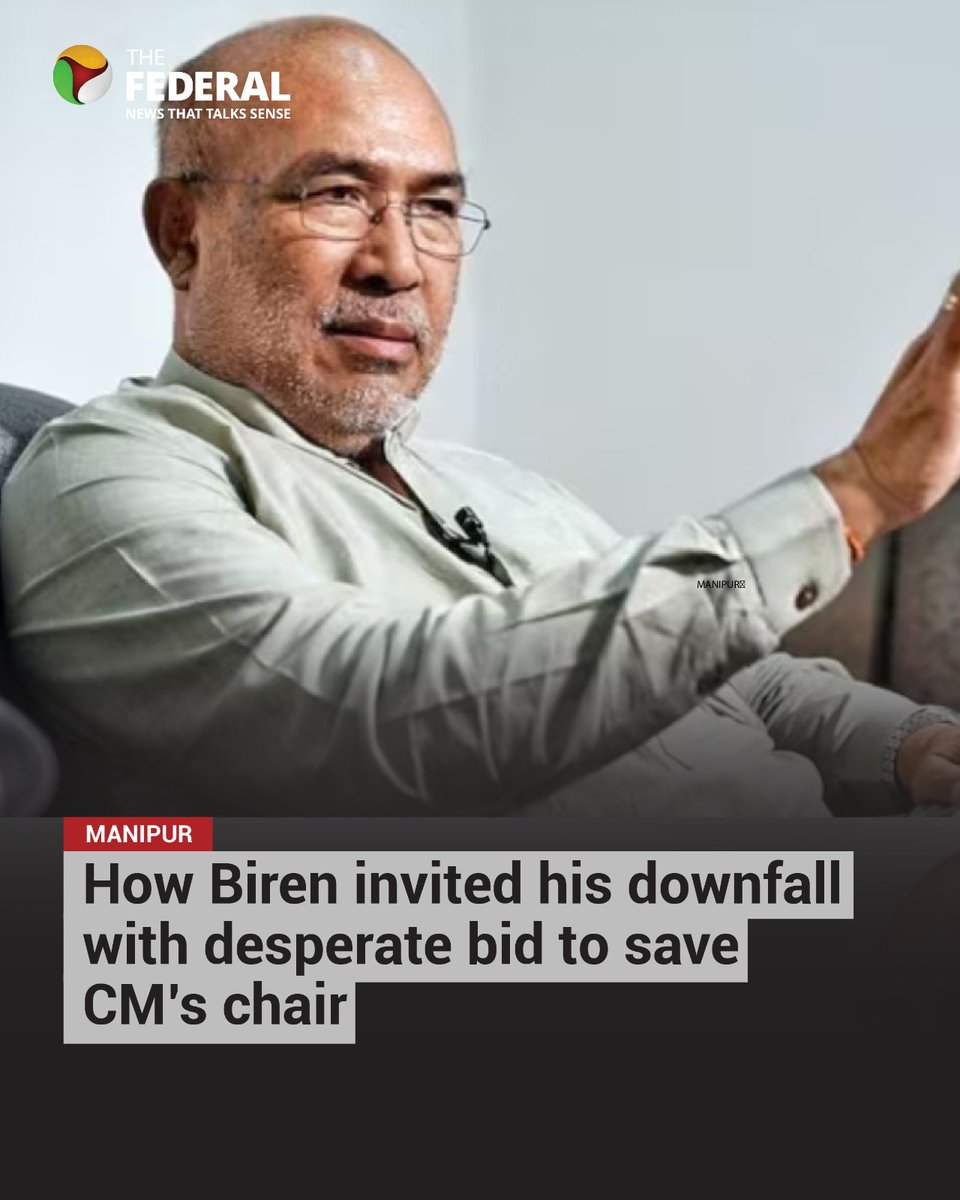 TheFederal_News's tweet photo. The #BJP's belief that the #Manipurcrisis could not be resolved under #Biren's leadership sparked the revolt that led to his resignation last Sunday.
(@samirpurkayast1 writes)
#Manipur #BirenSingh
Read more: https://t.co/8WJUG3iGYp https://t.co/WdYobQuEMv
