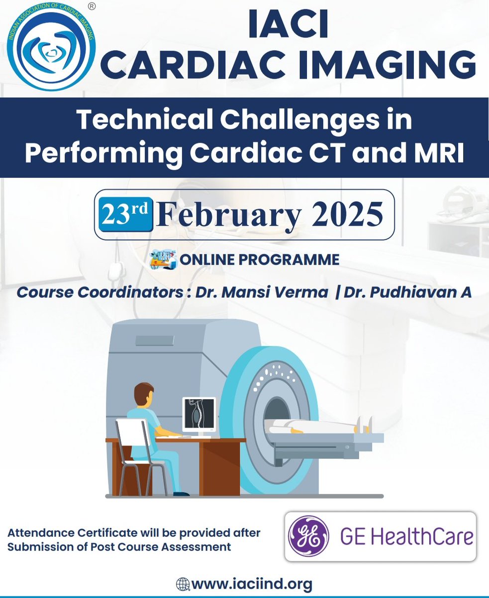 MansiV1991's tweet image. Exciting news from IACI. To all those who wish to learn cardiac imaging or improve their skills, here is a wonderful opportunity. Course includes precourse material and post course assessment.
@IaciIndia @DrChudgar @dr_vimalraj