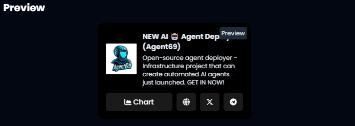 Agent69Protocol's tweet photo. Agent69 ads running on Dexscreener.

Welcome to a real utility/infrastructure project. We're on day #1 just getting started. https://t.co/yvNnRSpqng