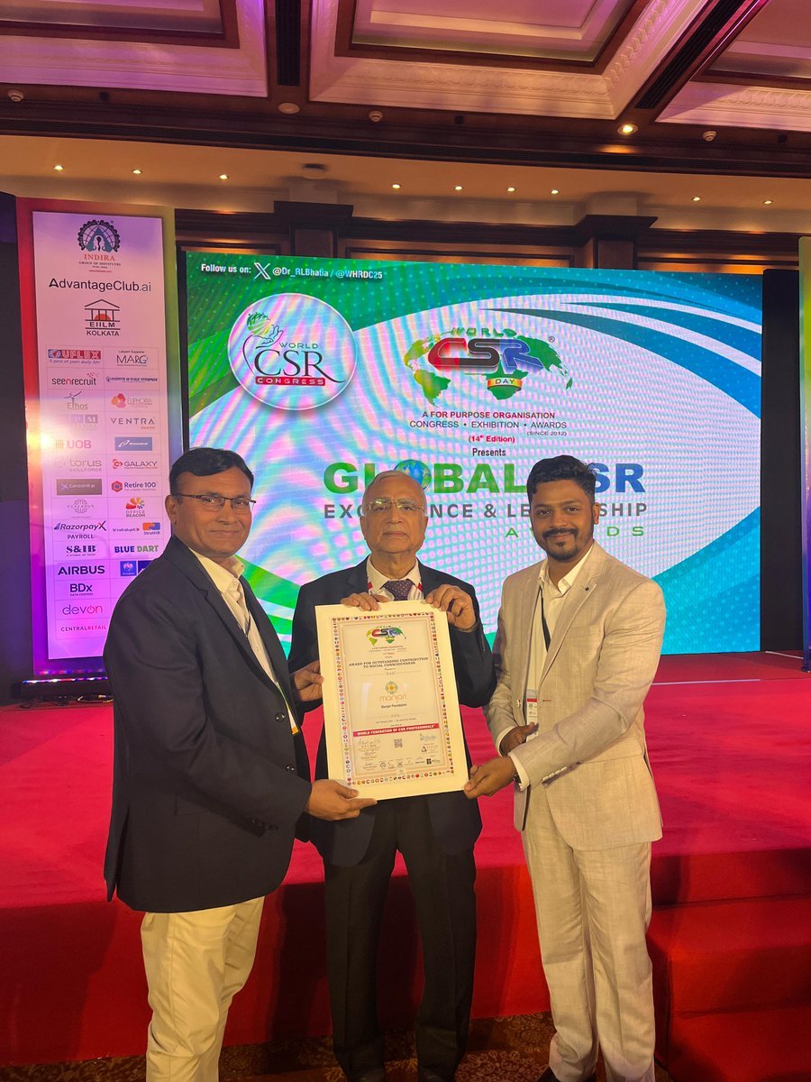 We are happy to share that Manjari Foundation has been honored with the Award for outstanding contribution to social consciousness at the prestigious World CSR Congress 2025.

Held at the Taj Lands End in Mumbai, this esteemed event brought together global leaders, changemakers,