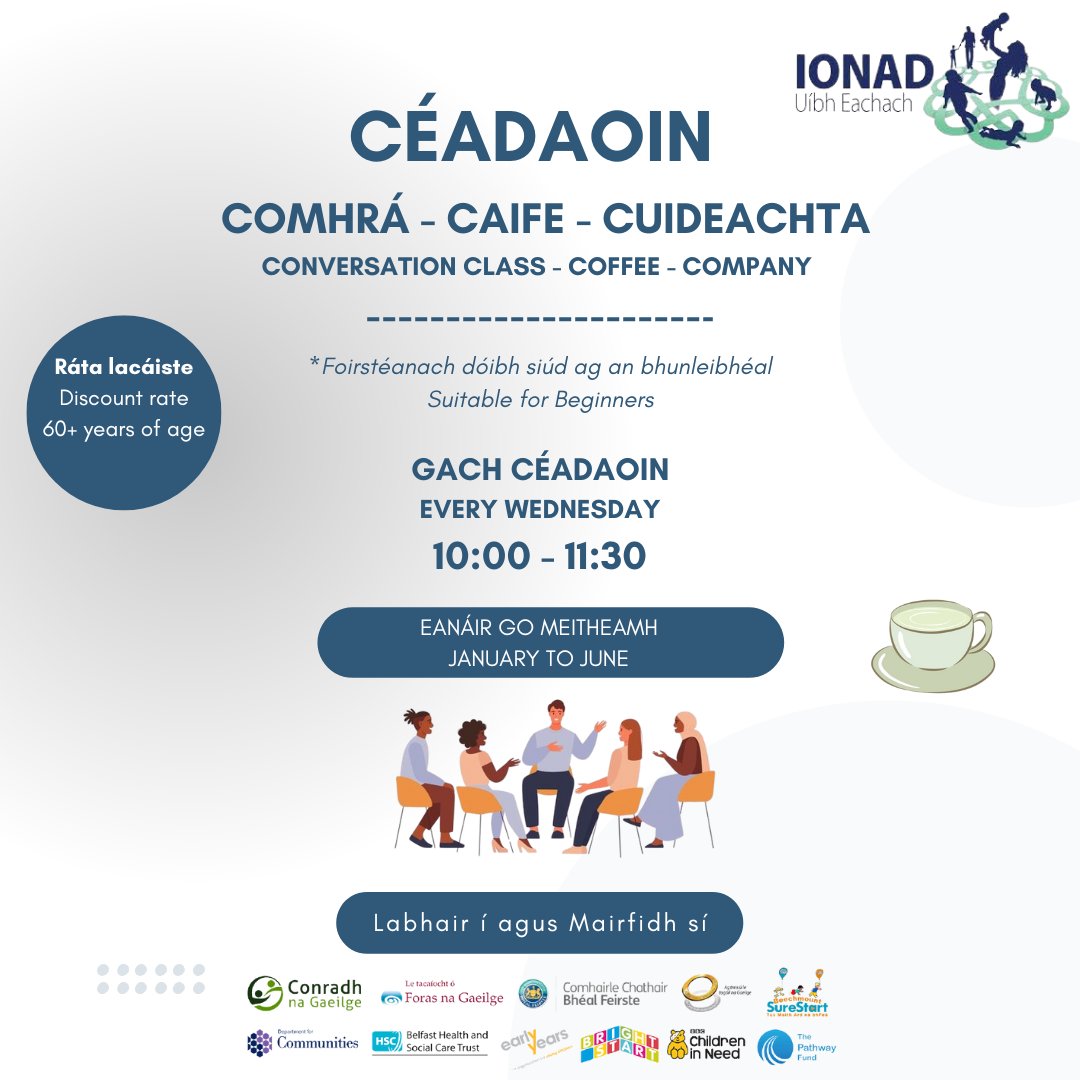 IonadUibhEach's tweet image. Join us every Wednesday for Conversation Circle for Beginners. This is fantastic opportunity and perfect setting for Beginners to practice and build on their Irish in a social setting.
Register - Cultur@ionadue.org
#Comhrá #Teanga #Pobal