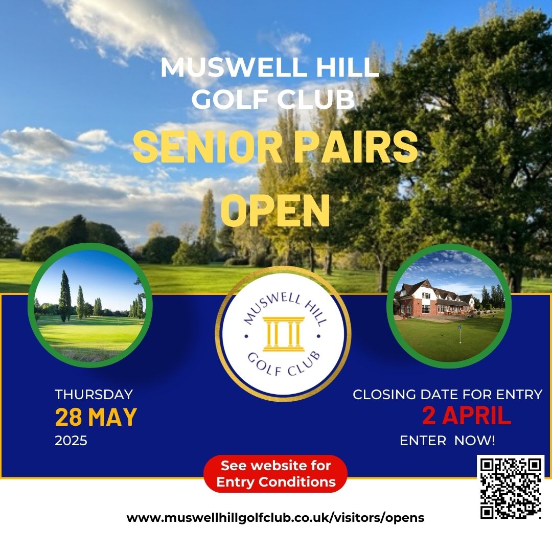 Come enjoy the Muswell Hill experience at our Senior Pairs Open in May

Unique prizes make our events unique.

This is one you will want to come experience

Grab a partner &amp; get booked in, closing date  2nd April

Hopefully see you in May - when the sun will be shining🏌🏆🏌😎