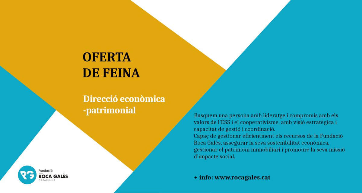 📢 OFERTA DE FEINA ‼️

✅Segona volta 2025: 
📣Cerquem una persona per la Direcció econòmica-patrimonial de la Fundació Roca Galès.

➡️ Consulta el perfil, les tasques a desevolupar, condicions i nou termini: rocagales.cat/oferta-feina-d…