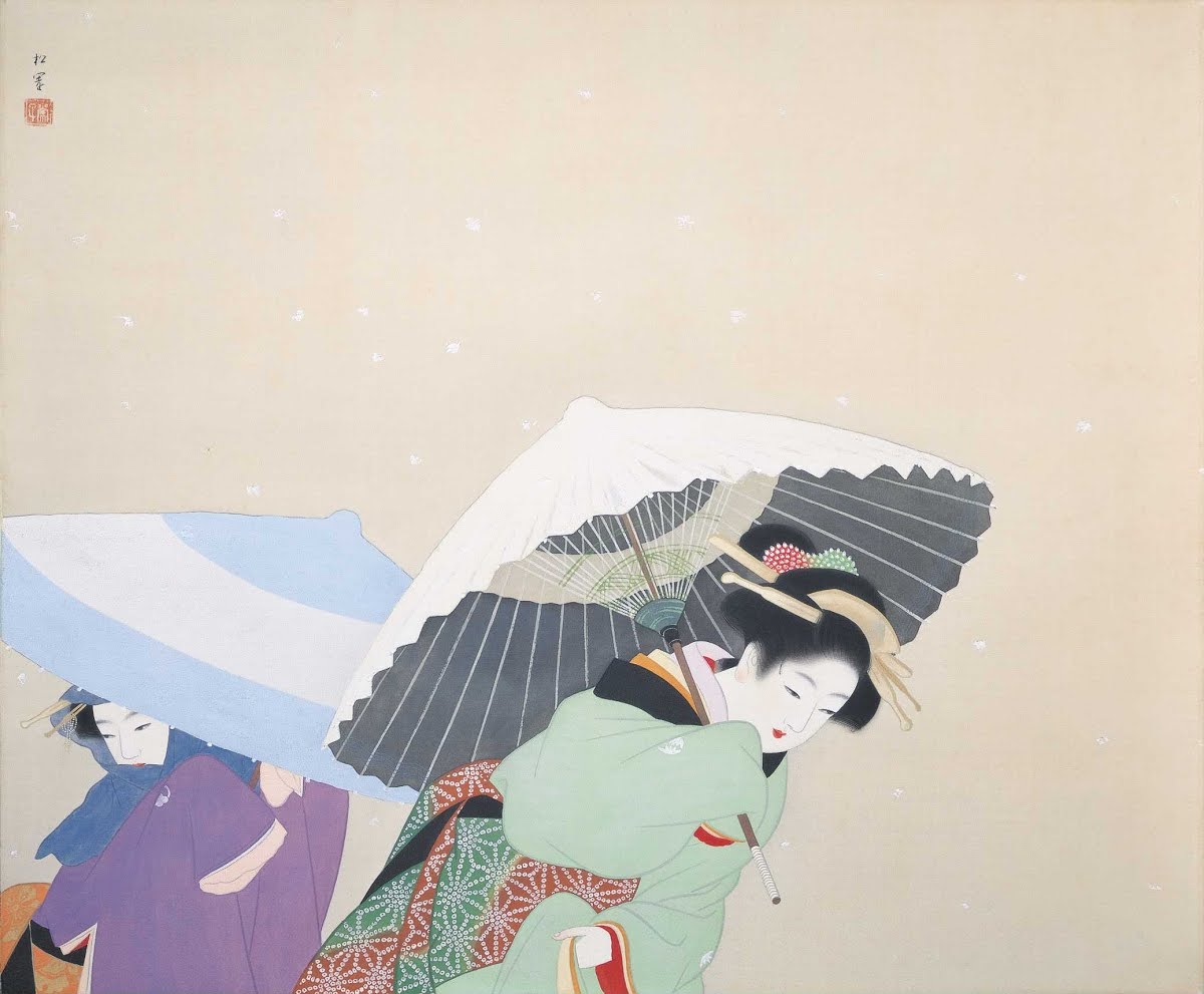上村 松園 （Uemura Shoen、1875-1949） 『雪牡丹』 （Large Snowflakes）