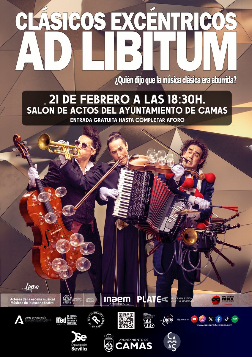 🟢Viernes culturales con la obra de teatro '𝐂𝐥á𝐬𝐢𝐜𝐨𝐬 𝐞𝐱𝐜é𝐧𝐭𝐫𝐢𝐜𝐨𝐬, 𝐀𝐝 𝐋𝐢𝐛𝐢𝐭𝐮𝐦'.

🎭✨Esta obra teatral que ofrece un concierto que rompe con lo convencional y reinterpreta grandes obras de la música clásica con instrumentos no convencionales.