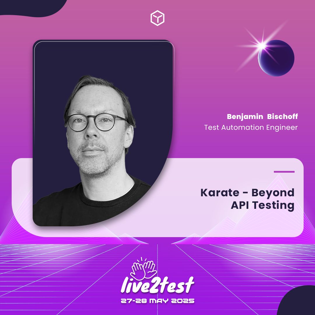 TesterYouHQ's tweet image. 🚀 Benjamin Bischoff joins Live2Test 2025!

💡 &quot;Karate – Beyond API Testing&quot; explores Karate’s full potential beyond API testing.

📅 May 27-28, 2025 | Online

#testeryou #live2test #karateTesting #apitesting #automationtesting