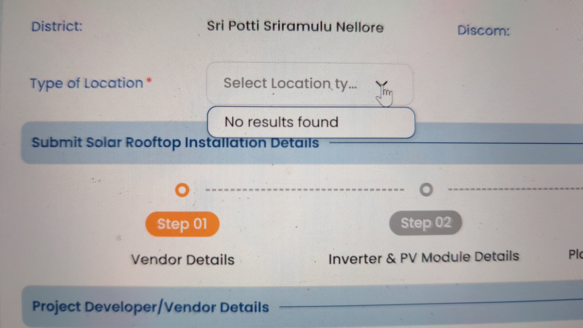 MEmanoj_mk's tweet photo. Hello #PMSuryaGhar, 
Attached is the image showing Type of Location as "no records found". Instead, it should should Rural or Urban. 
This issue came up after 2.0 update.
Kindly look into it &amp;resolve the issue ASAP.
@PMSuryaGhar @mnreindia @PMOIndia @narendramodi @JoshiPralhad https://t.co/0hNSnIg6io