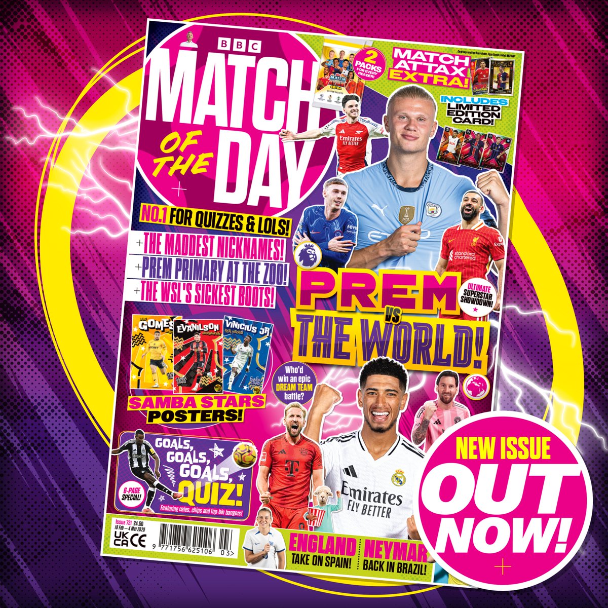 BBC Match of the Day mag (@motdmag) on Twitter photo 💥🦁 𝑷𝑹𝑬𝑴 𝑽𝑺 𝑻𝑯𝑬 𝑾𝑶𝑹𝑳𝑫! 🌎💥
Inside our elite new issue…
⭐ The ultimate superstar showdown!
⚽ Epic goals quiz!
💬 Super <a href="/SpursOfficial/">Tottenham Hotspur</a> interview!
🫨 Huge <a href="/Lionesses/">Lionesses</a> clash!
🎁 And a limited edition <a href="/ToppsMatchAttax/">Topps Match Attax</a> for every reader!
👀 OUT NOW! 👀 💥🦁 𝑷𝑹𝑬𝑴 𝑽𝑺 𝑻𝑯𝑬 𝑾𝑶𝑹𝑳𝑫! 🌎💥
Inside our elite new issue…
⭐ The ultimate superstar showdown!
⚽ Epic goals quiz!
💬 Super <a href="/SpursOfficial/">Tottenham Hotspur</a> interview!
🫨 Huge <a href="/Lionesses/">Lionesses</a> clash!
🎁 And a limited edition <a href="/ToppsMatchAttax/">Topps Match Attax</a> for every reader!
👀 OUT NOW! 👀