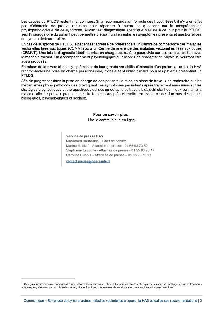 #Communiqué | Borréliose de #Lyme et autres maladies vectorielles à tiques : la HAS publie une actualisation complète de ses recommandations, élaborées en 2018 👉 swll.to/DZMS0ui @sante_gouv