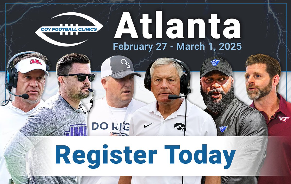 🚨OFFICIALLY LESS THAN 10 DAYS AWAY🚨

Still time to register for the OFFICIAL <a href="/GFCACoaches/">@gfcacoaches</a> clinic 2/27-3/1‼️

Don't miss out on group rate hotel rooms and the opportunity to learn from some of the best in the business‼️

2025.coyfootballclinics.com/atlanta/
