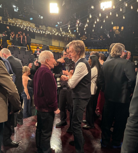 Two Pauls:  Paul McCartney and Paul Simon chatting after the show. Saturday Night Live 50th Anniversary Special