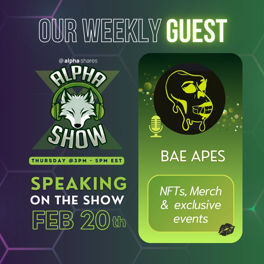 Alpha Shares (@alphashares) on Twitter photo Join <a href="/BaeApes/">Bae Apes</a> on Feb 20th at the <a href="/AlphaShares/">Alpha Shares</a> Alpha Show!
Space Link: x.com/i/spaces/1PlJQ…
Zombae NFT and $BAES are up for grabs!
To Enter:
✅ Like & Follow <a href="/AlphaShares/">Alpha Shares</a> + <a href="/BaeApes/">Bae Apes</a>
✅Tag 2 Friends in the comments
✅Set a Reminder for the event
Giveaways will happen LIVE Join <a href="/BaeApes/">Bae Apes</a> on Feb 20th at the <a href="/AlphaShares/">Alpha Shares</a> Alpha Show!
Space Link: x.com/i/spaces/1PlJQ…
Zombae NFT and $BAES are up for grabs!
To Enter:
✅ Like & Follow <a href="/AlphaShares/">Alpha Shares</a> + <a href="/BaeApes/">Bae Apes</a>
✅Tag 2 Friends in the comments
✅Set a Reminder for the event
Giveaways will happen LIVE