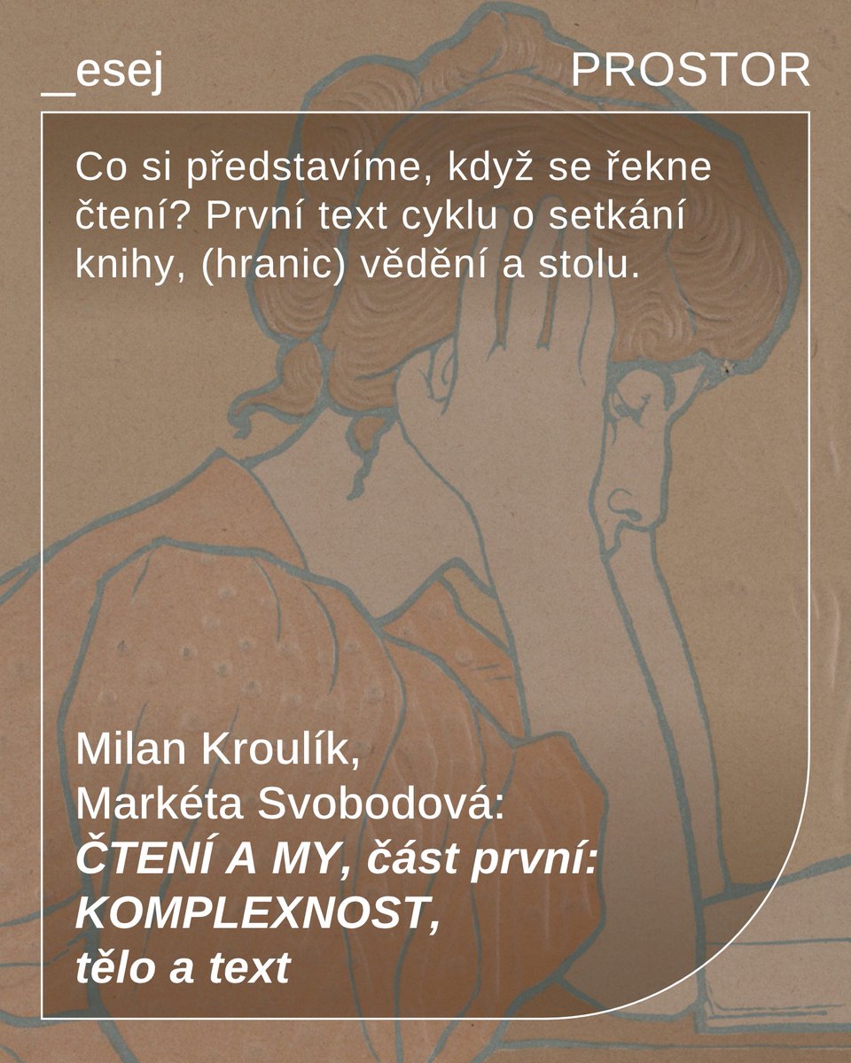 revueProstor's tweet photo. Co si představíme, když se řekne čtení? Co takové představy dělají a odkud se berou? Nad tím se Milan Kroulík a Markéta Svobodová zamýšlí v první části cyklu, kde se setkávají knihy, (hranice) vědění či stoly.
https://t.co/iLOBGhPiys https://t.co/XOVYv6xtCY