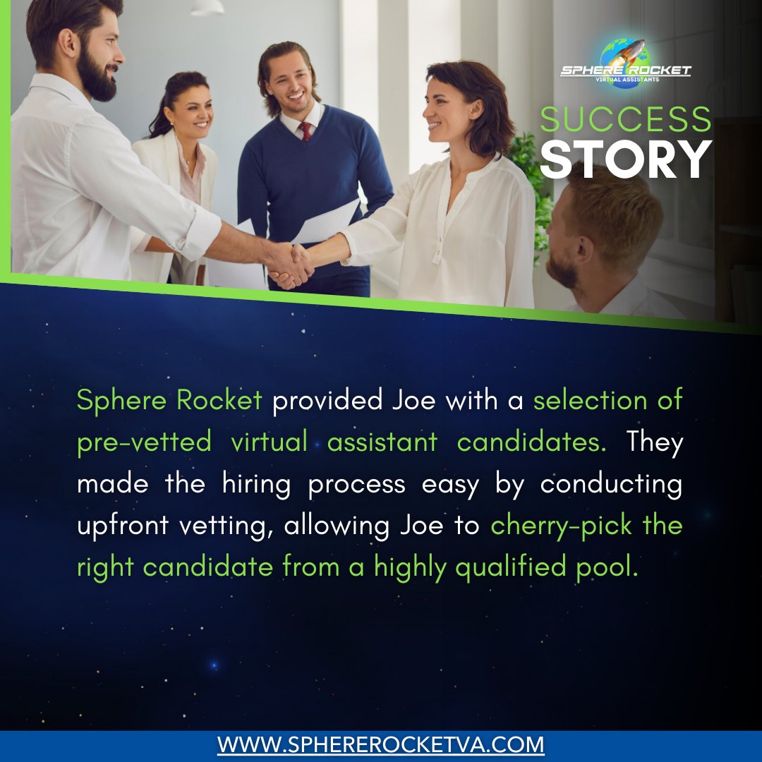 Sphererocketva's tweet photo. Growing a business means knowing when to delegate! Joe, a healthcare real estate investor, hired Sphere Rocket VAs for social media, admin, and design—freeing him to scale his investments. Ready to elevate your biz? #SphereRocket #HireAVirtualAssistant #DelegateToElevate https://t.co/d2lSyxSc7I