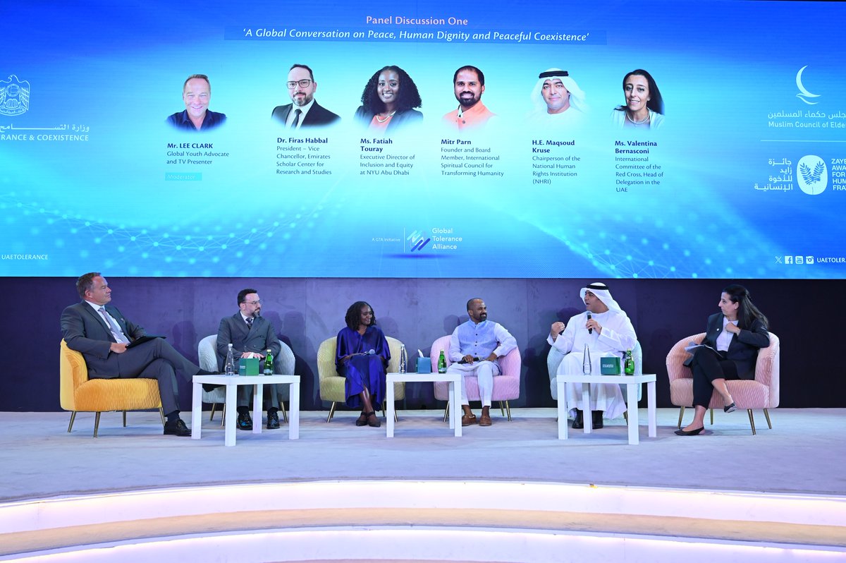 ISCTH_org's tweet photo. Honored to be a part of the Global Peace Initiative at the Global Tolerance and Human Fraternity Conference 2025 in Abu Dhabi. 🌍🕊️

Inaugurated by H.E. Sheikh Nahyan bin Mubarak Al Nahyan, Minister of Tolerance and Coexistence @uaetolerance, ISCTH had the privilege to be in his presence and to join other global leaders from all over the world on February 5-6, 2025, to discuss and promote peace, tolerance, and coexistence.

On Day 1, our Founding Member, Mitra Parn, spoke on the panel "A Global Conversation on Peace, Human Dignity, and Peaceful Coexistence."
Mitra Parn, shared insights on the transformative power of love, peace and emphasizing the importance of nurturing love from within. The conversation explored actionable solutions, ethical frameworks, and strategies for strengthening human dignity and fostering harmony in our diverse world.
We are grateful to be a part of this meaningful dialogue, to contribute to a more peaceful and compassionate world.

Stay tuned for Day 2 insights. 🌍🕊️

#ISCTH
#PeaceInitiative
#GlobalConference
#HumanDignity
#Coexistence