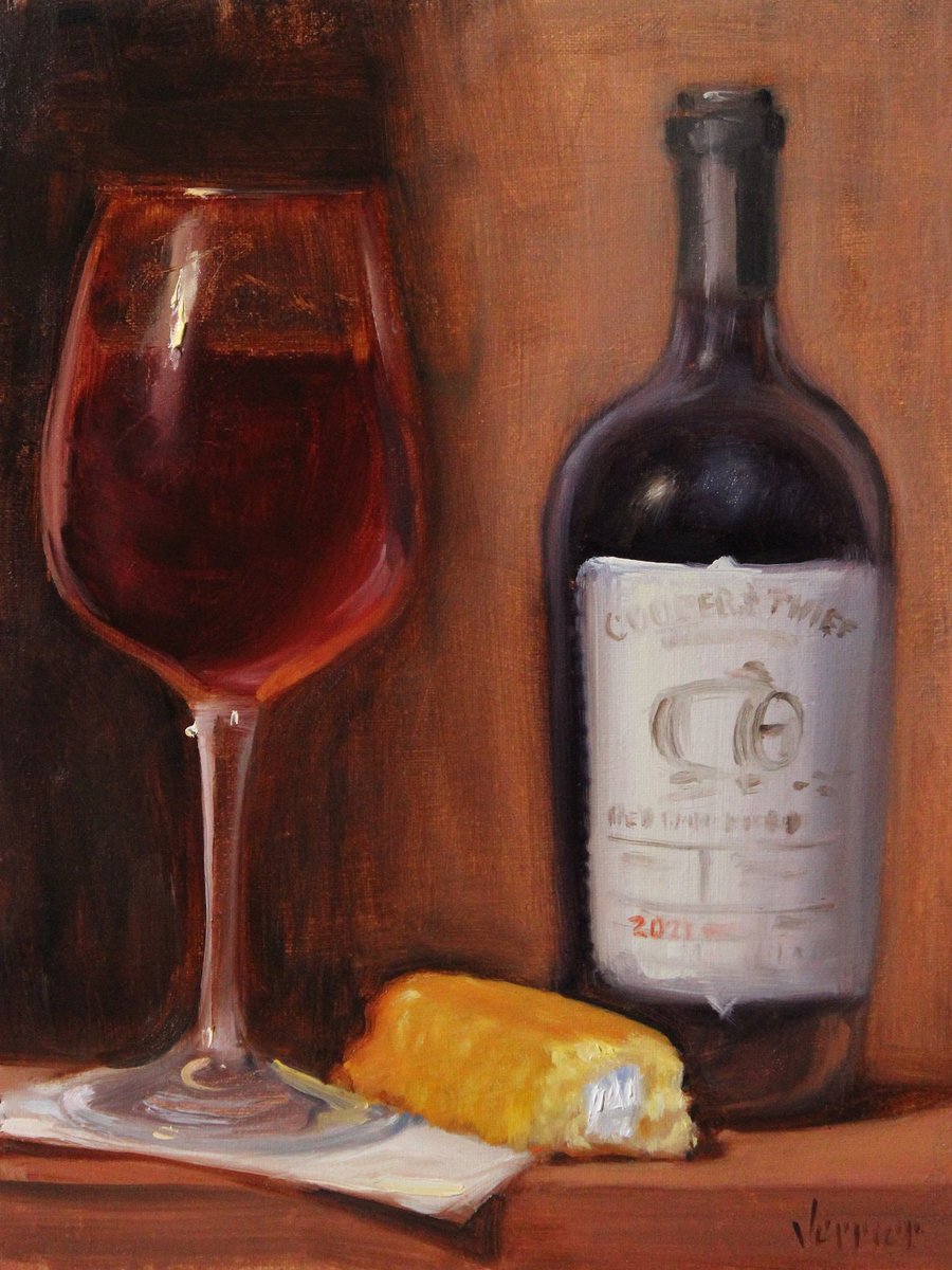 NoahVerrier's tweet photo. My oil painting of Red Wine and Twinkie https://t.co/PM9dDmRKbd