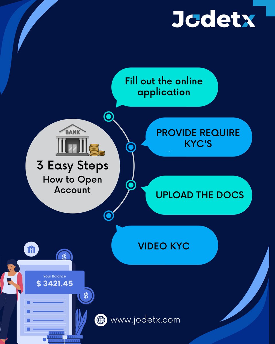 Jodetx_tech's tweet photo. Open Your Bank G Account in Just 3 Easy Steps!
Fill out the online application
Provide required KYC documents
Upload the docs
Complete Video KYC
No long waits—start banking instantly!
Open your Bank G account today!
.
.
#EasyBanking #DigitalBanking #OpenBankAccount #jodetx https://t.co/kx2GkfAVfa