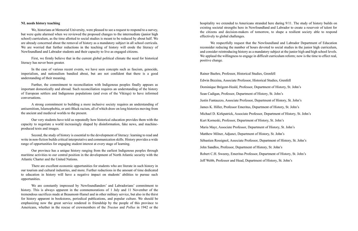 Teaching history is important. Memorial University historians comment on proposed school curriculum reform.