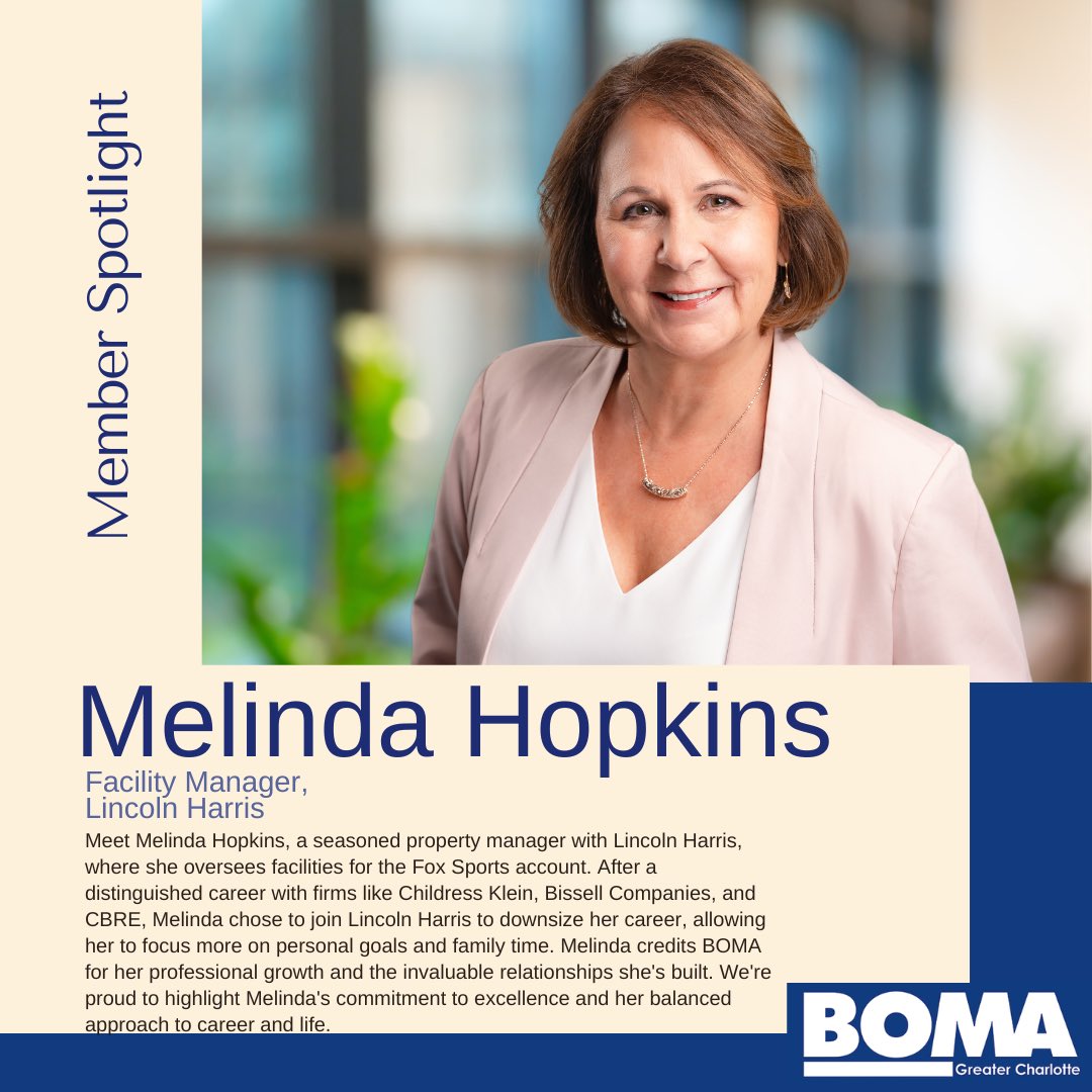 Thank you to Melinda for participating in our #BOMACLT Member Spotlight! Learn more about Melinda’s #CRE career and insights here: bomagreatercharlotte.org/about-us/membe… #BOMA