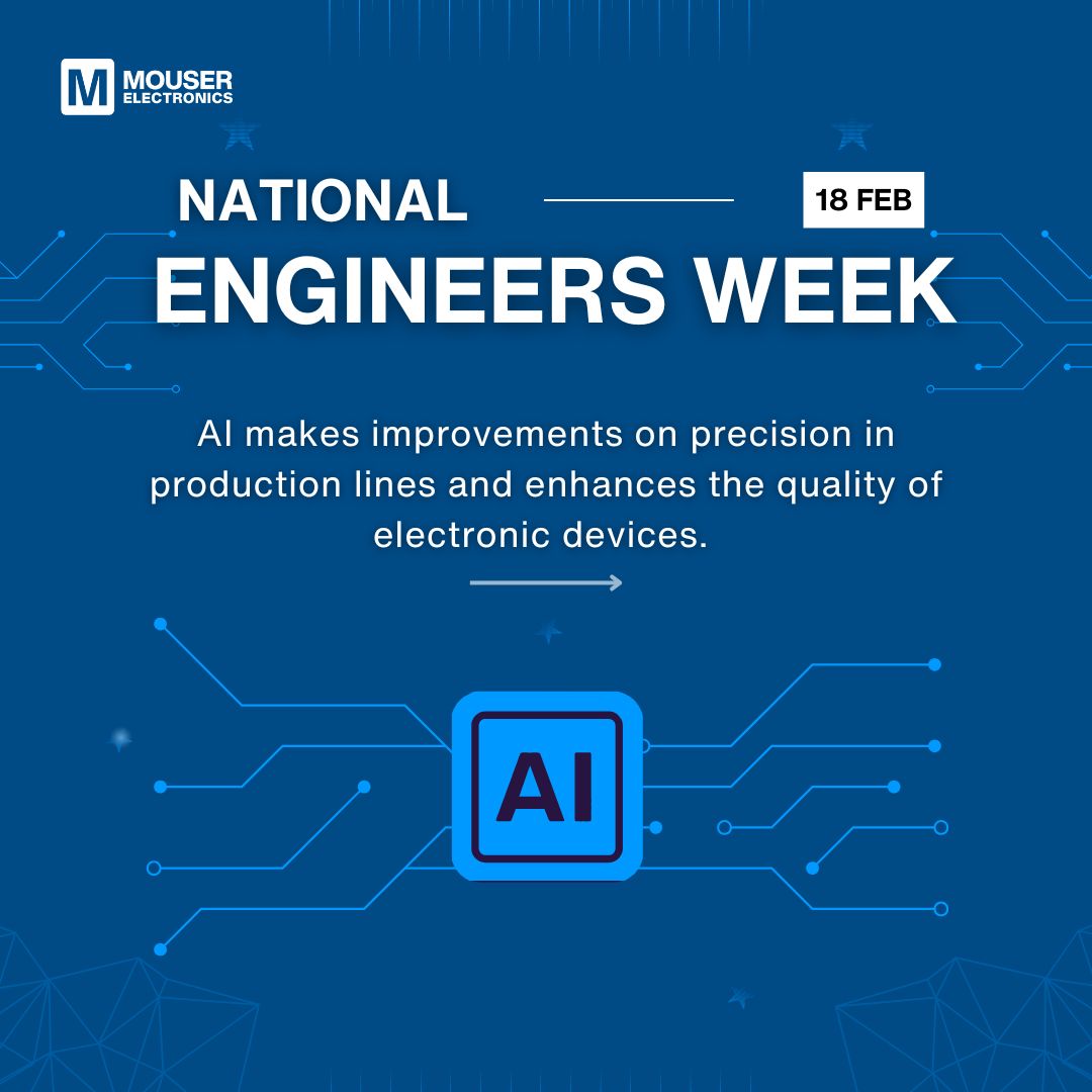 MouserElec's tweet image. Day 3 of Engineers Week! 🎉 We're highlighting engineers leading AI innovation—like self-driving cars and advanced medical diagnostics, they're pushing boundaries and shaping our future. 🧠  #NationalEngineersWeek