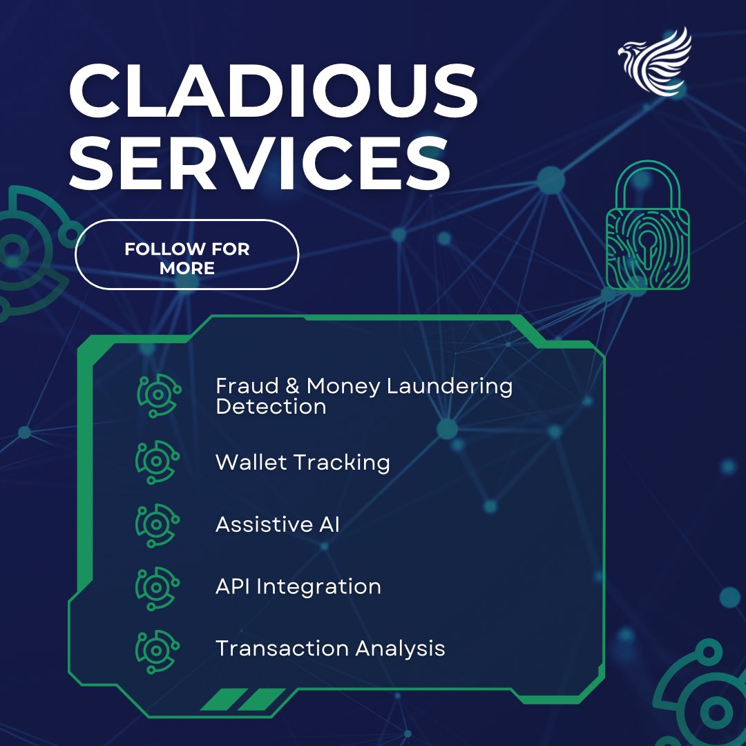 Protect Your Crypto Assets with Cladious!

✅ Detects fraud &amp; money laundering with AI-powered analytics
✅ Monitors wallets in real time &amp; get instant alerts
✅ Analyzes token security &amp; spots potential risks

Stay Tuned! In the next posts, we’ll show you how Cladious keeps your