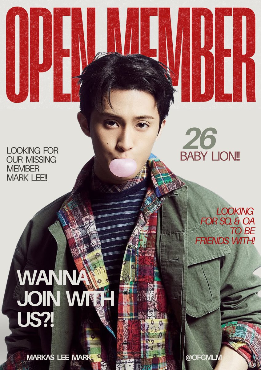 OFCMLM's tweet image. ㅤ
ㅤ 
     ATTENTION LIONS‼️

Markas Lee Mark opens the gates for new members who want to join with us.

You can check our thread below, but first of all you have to have Mark Lee as your muse. If any of your friend's are Mark Lee, please tag them. 

Let's going Crazy together!!