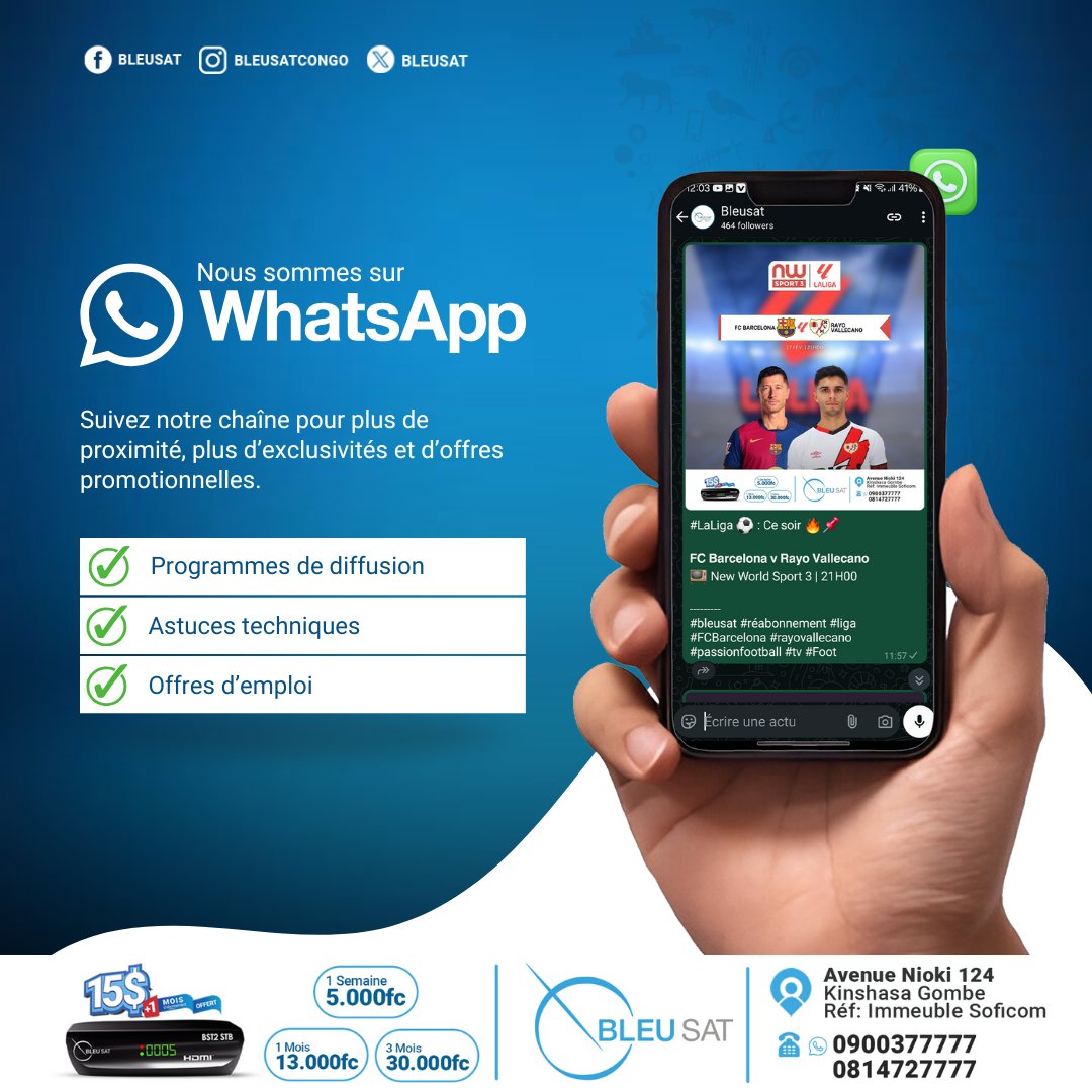 BleusatTNT's tweet image. 𝗩𝗼𝘂𝘀 𝘃𝗼𝘂𝗹𝗲𝘇 𝗲̂𝘁𝗿𝗲 𝗹𝗲𝘀 𝗽𝗿𝗲𝗺𝗶𝗲𝗿𝘀 𝗶𝗻𝗳𝗼𝗿𝗺𝗲́𝘀 ? 📺📍
Recevez les infos de Bleusat en direct sur WhatsApp : programmes, promos et astuces.

Rejoignez la communauté ici 👇
bit.ly/3Qi2lWF
---------
#bleusat #chaînewhatsapp #ProgrammesTv